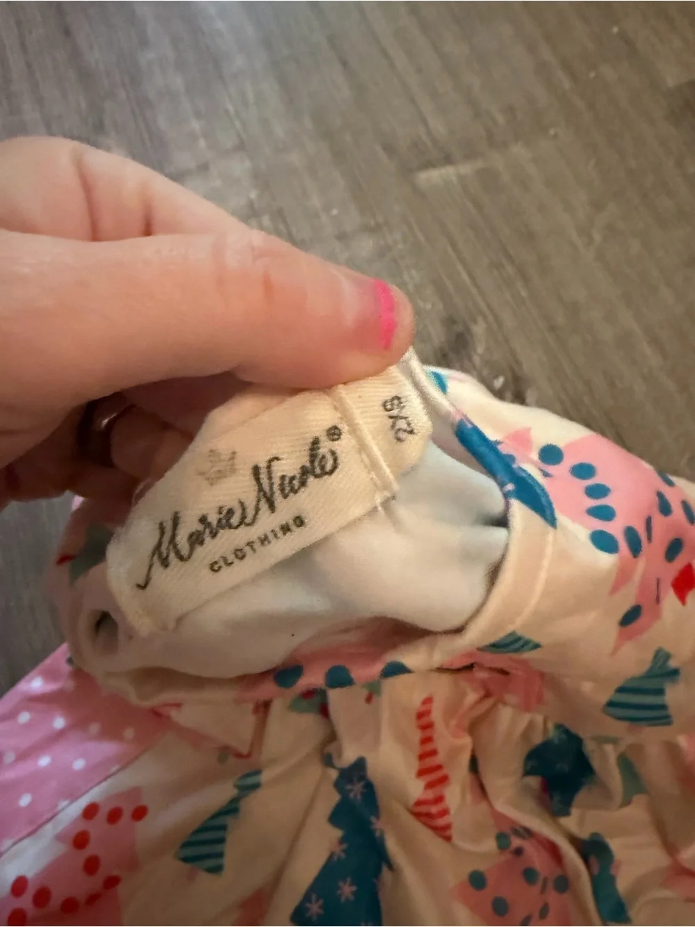 Matilda Jane Pink Cream Blue Holiday Tree Print Tiered Dress